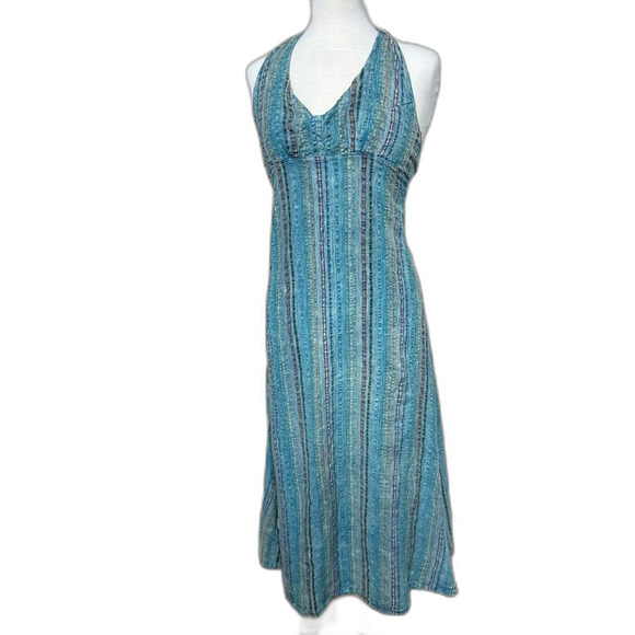 NWT Festival Hippie Gypsy Jayli Handmade Blue Striped Halter Dress - Women M - Picture 1 of 7